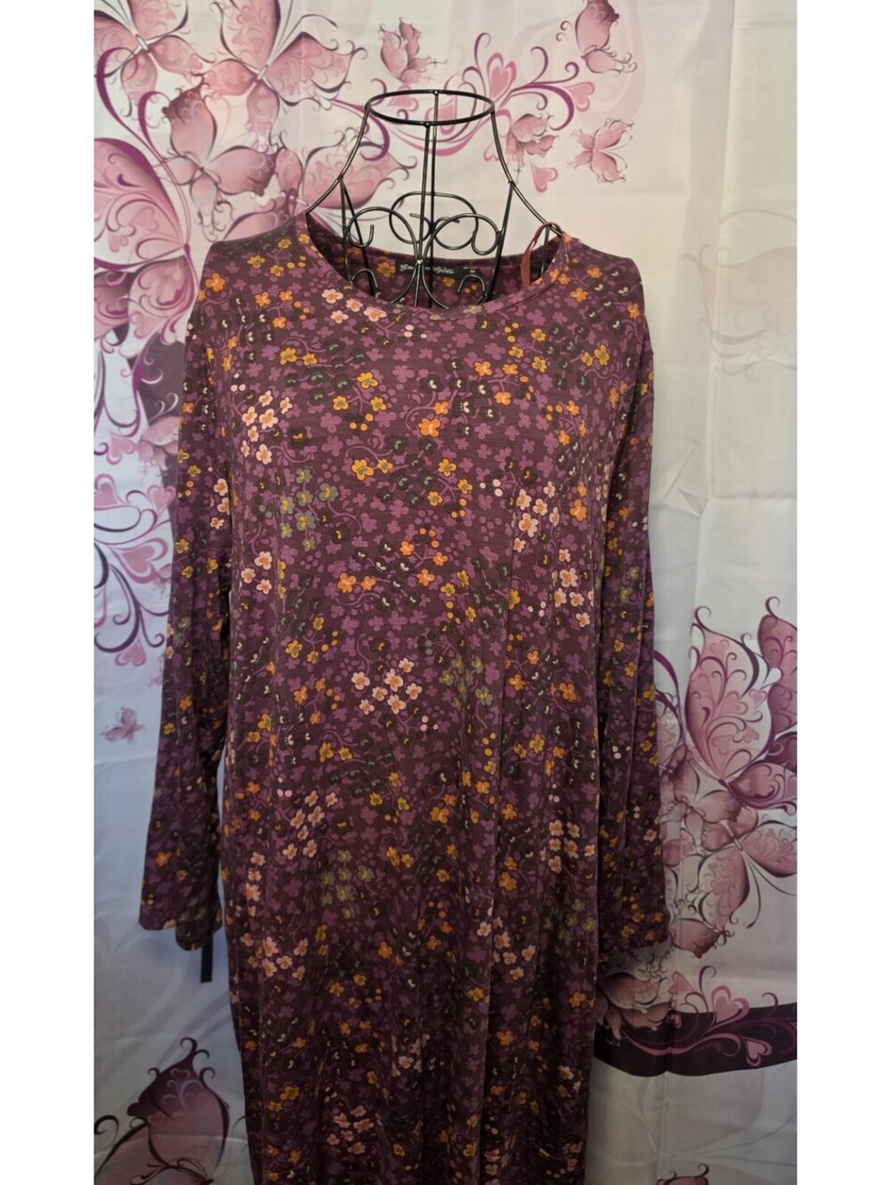Gudrun Sjödén Large Womens Purple Floral Lyocell Dress 3/4 Sleeve Boho Chic